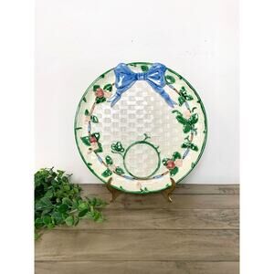 Vintage Haldon Group Japan Ceramic Serving Platter Basketweave Bow Cottagecore